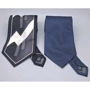 (2) GIORGIO COSANI Men's 100% Silk Necktie ITALY Black & Blue EUC Neck Tie